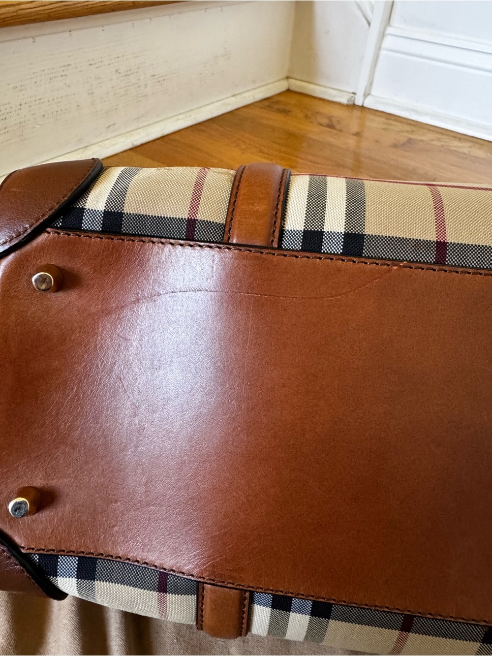Burberry Check The Alchester Bag with Brown Leather Trim - Picture 6 of 14